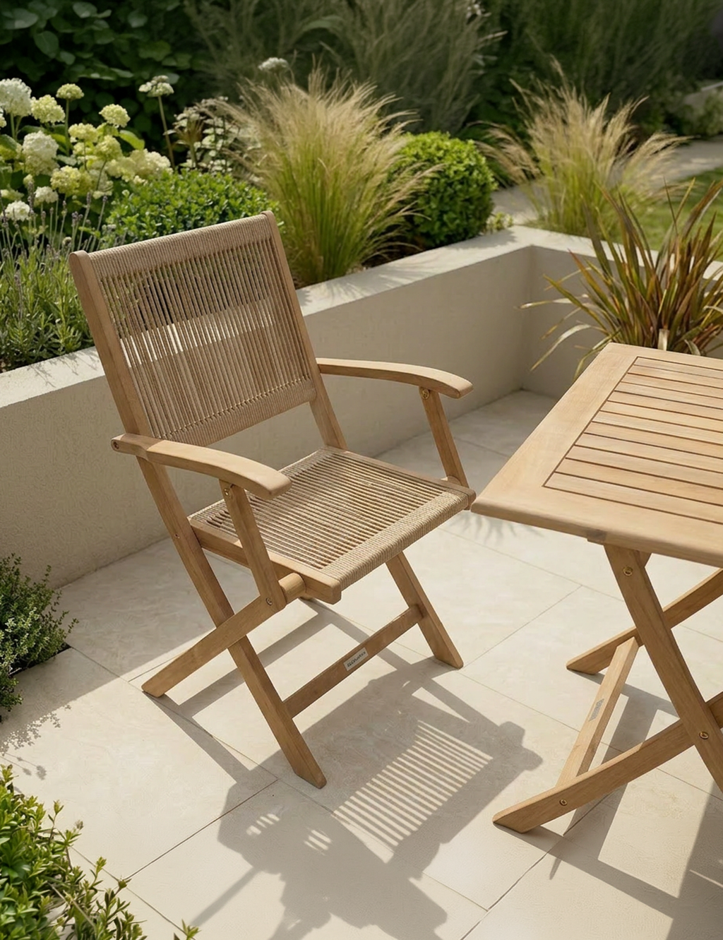 Royalcraft London 2 Seater Square Folding Garden Bistro Set with Rope Armchairs | FSC Acacia
