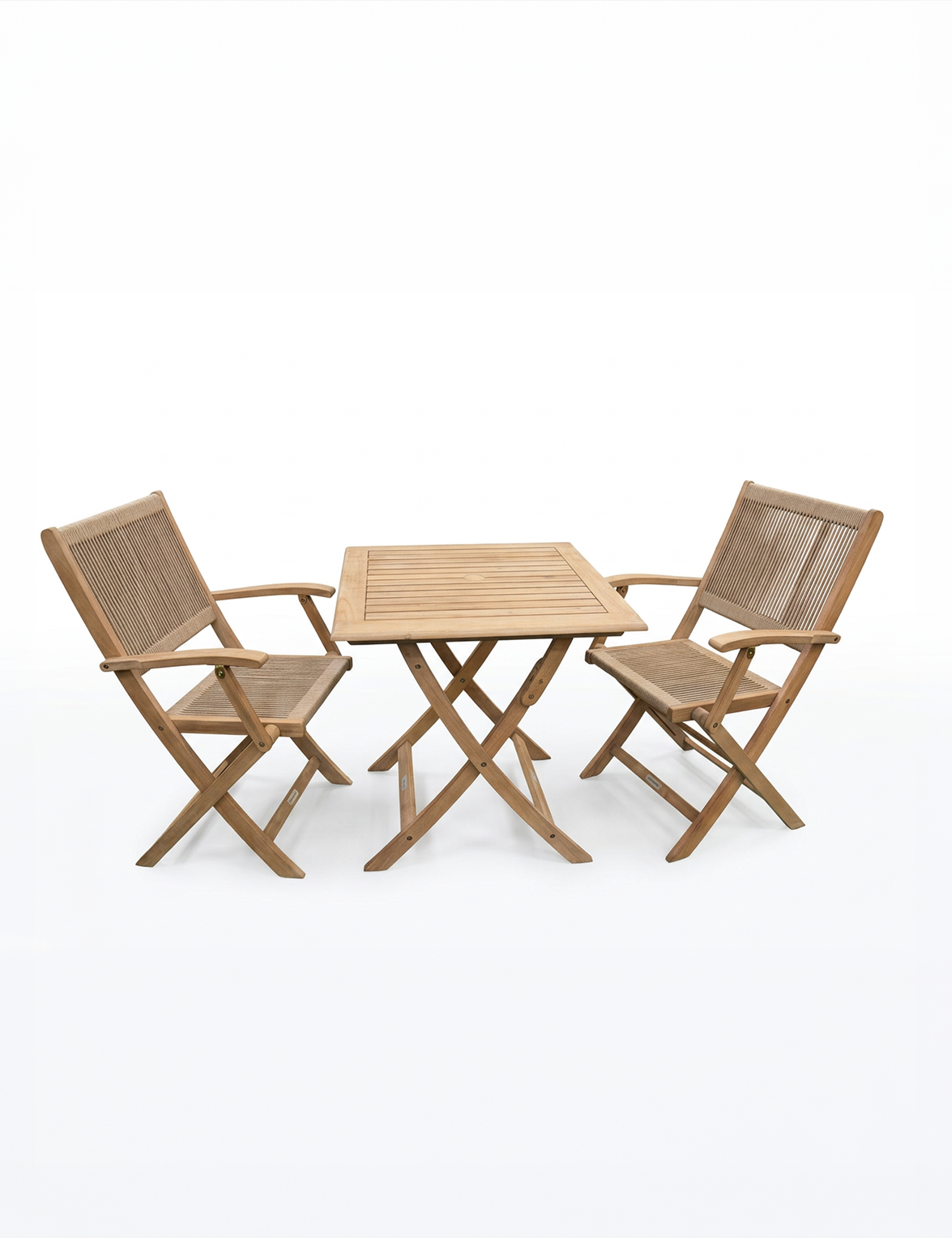 Royalcraft London 2 Seater Square Folding Garden Bistro Set with Rope Armchairs | FSC Acacia