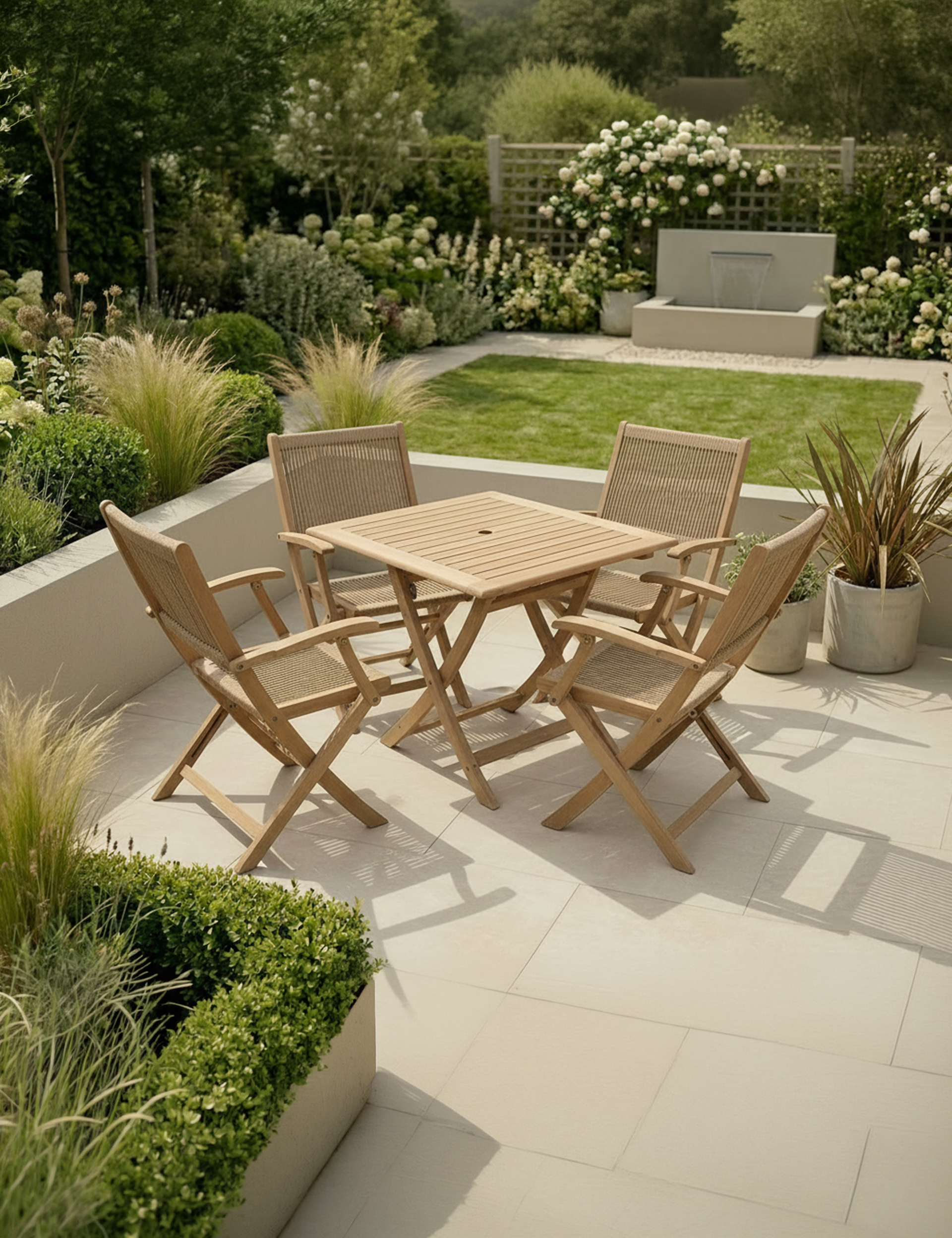 Royalcraft London 4 Seater Square Folding Garden Dining Set with Rope Armchairs in FSC acacia