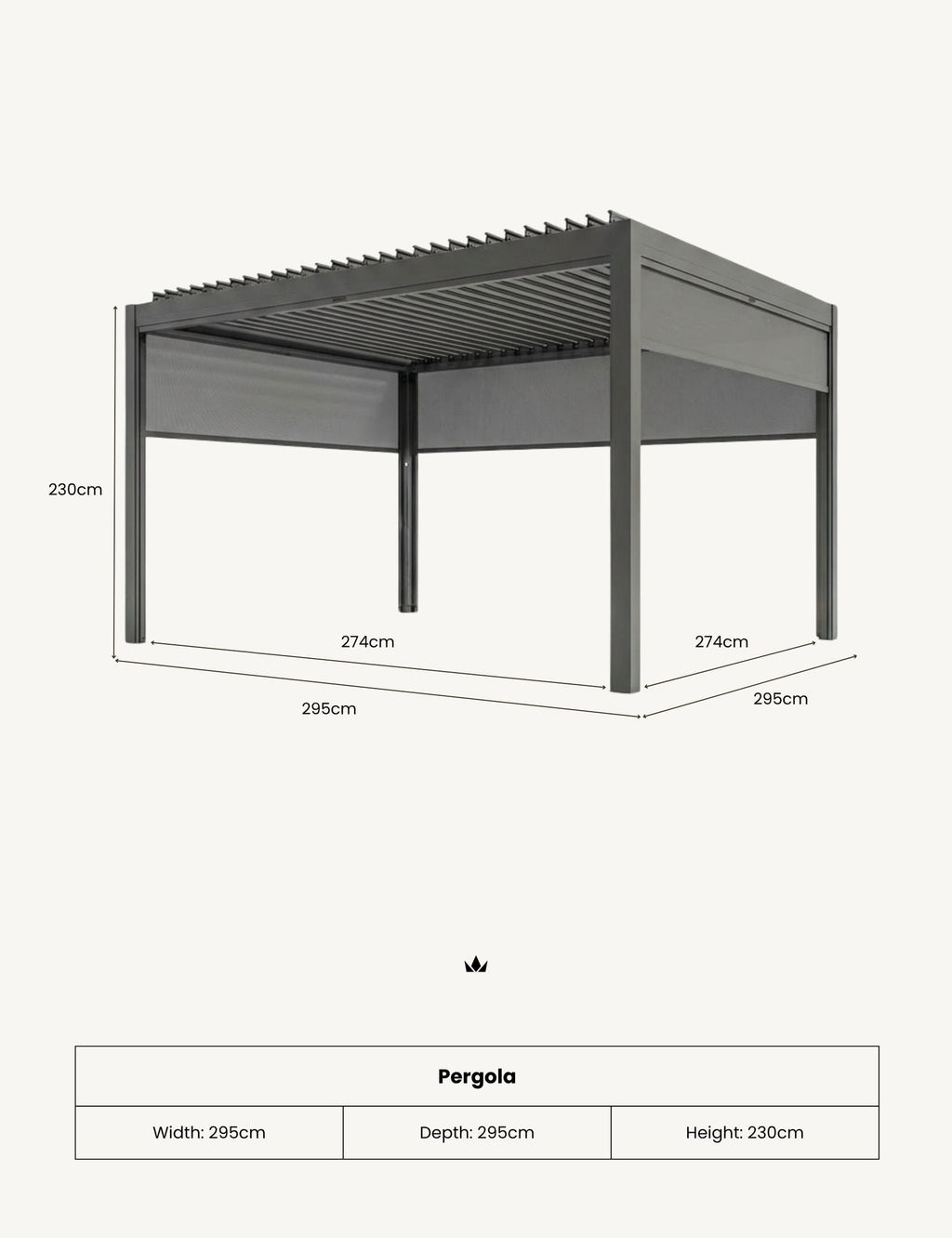 Luxe 3x3m Pergola with Solar Lighting System and Voice Control