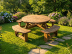 Meadow Round Picnic Table with colour variant options in a British garden
