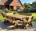 Meridian Square Picnic Table and Benches Set with backrest in brown finish