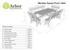 Meridian Square Picnic Table and Benches Set With Backrest