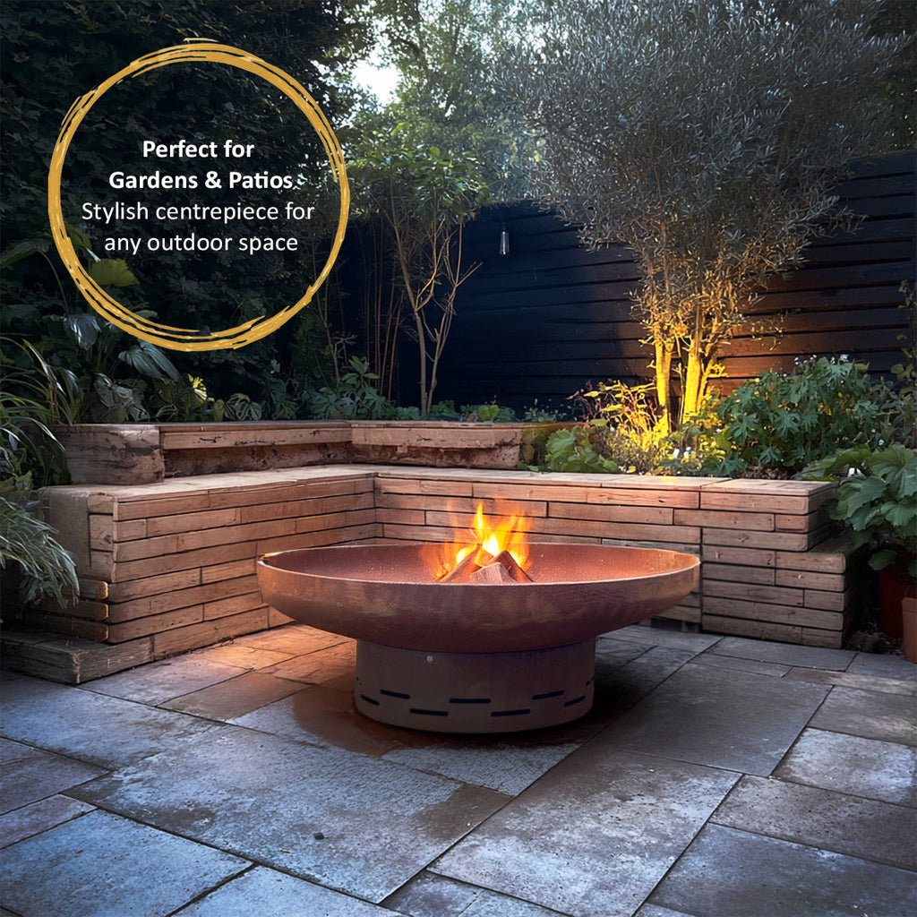 Nicoman Corten steel fire pit specifications and features diagram