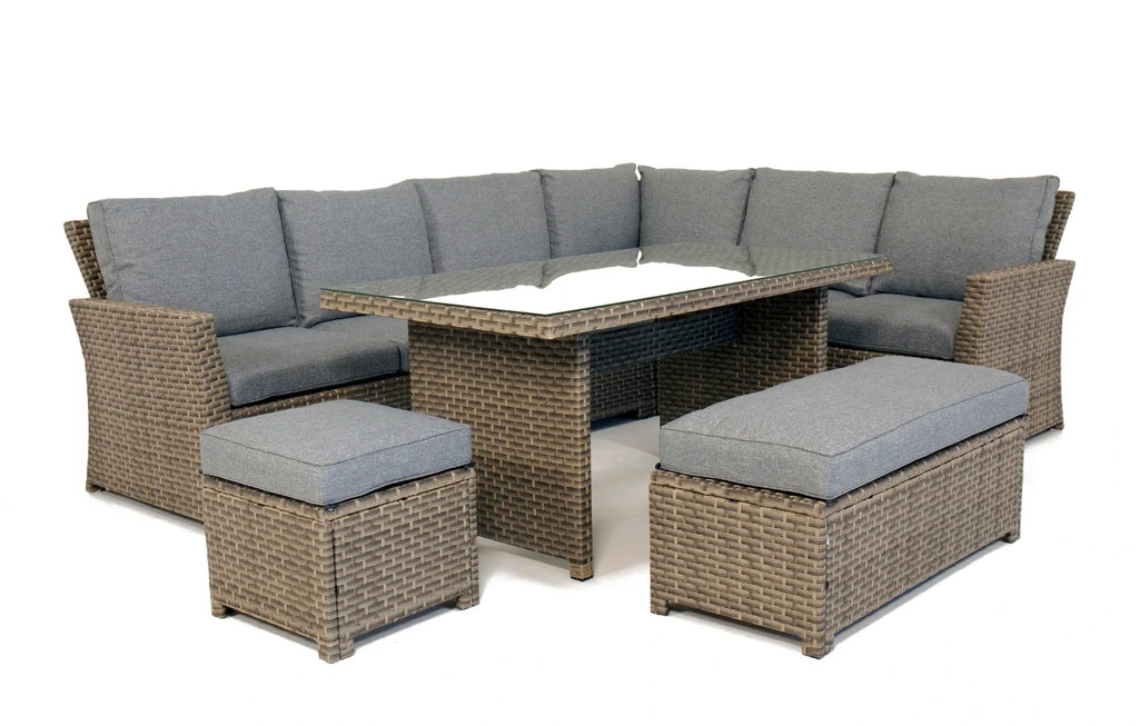 Palma 9 Seater Grey Rattan Garden Corner Lounge Set with Cover