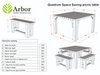 QUADRUM Picnic Table With 4 Benches - Rustic Finish