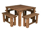 QUADRUM Picnic Table With 4 Benches - Rustic Finish
