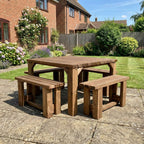 QUADRUM Picnic Table with 4 benches in rustic brown finish