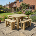 QUADRUM Picnic Table with 4 benches in natural light green finish