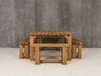 QUADRUM Rounded Picnic Table With 4 Benches - Rustic Finish