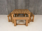 QUADRUM Rounded Picnic Table With 4 Benches - Rustic Finish