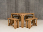 QUADRUM Rounded Picnic Table With 4 Benches - Rustic Finish
