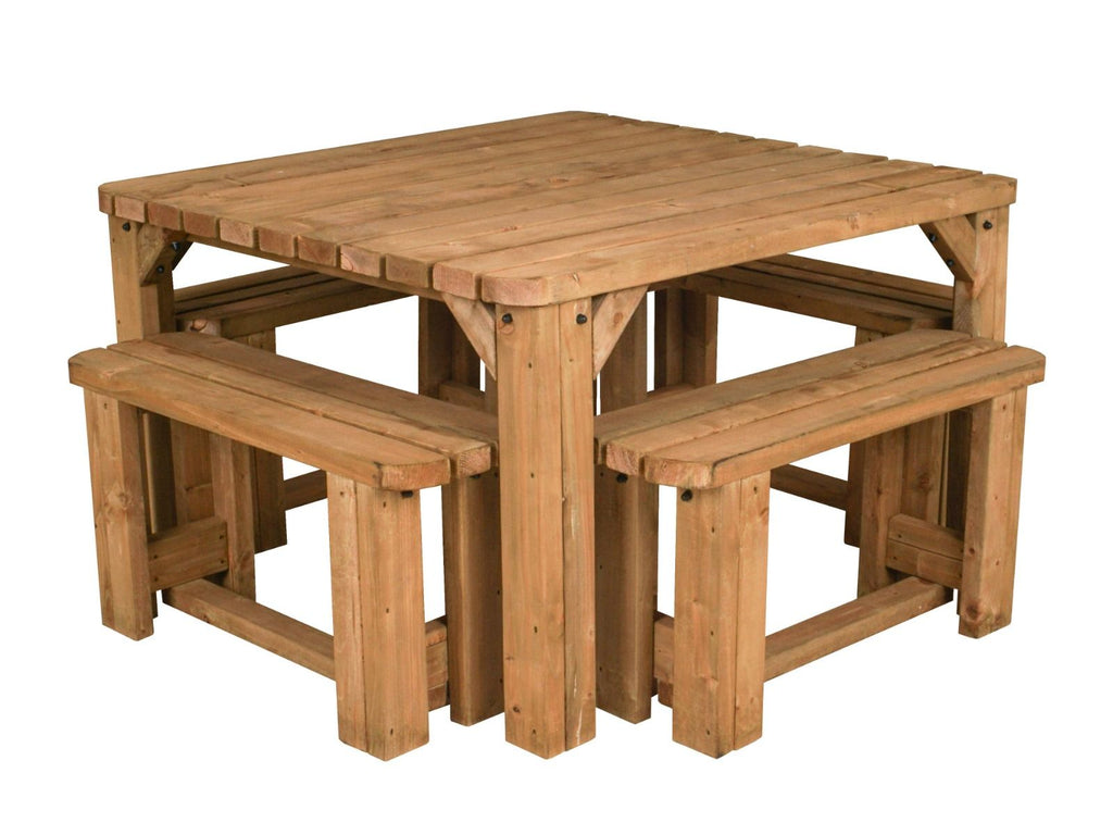 QUADRUM Rounded Picnic Table With 4 Benches - Rustic Finish