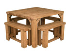 QUADRUM Rounded Picnic Table with 4 benches in rustic finish — side view