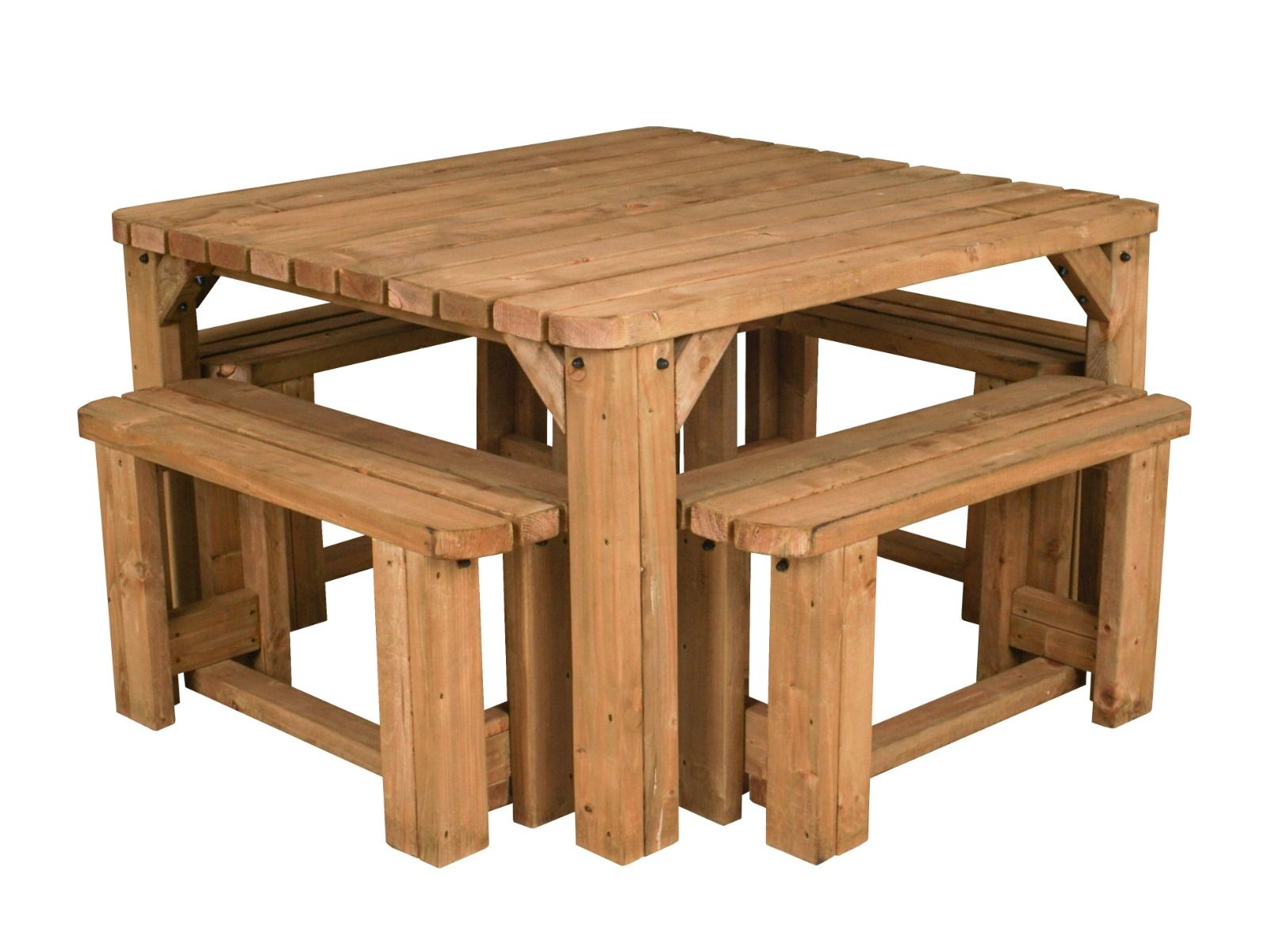 QUADRUM Rounded Picnic Table With 4 Benches - Rustic Finish