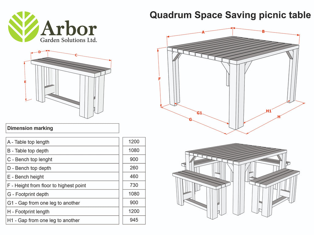 QUADRUM Rounded Picnic Table With 4 Benches