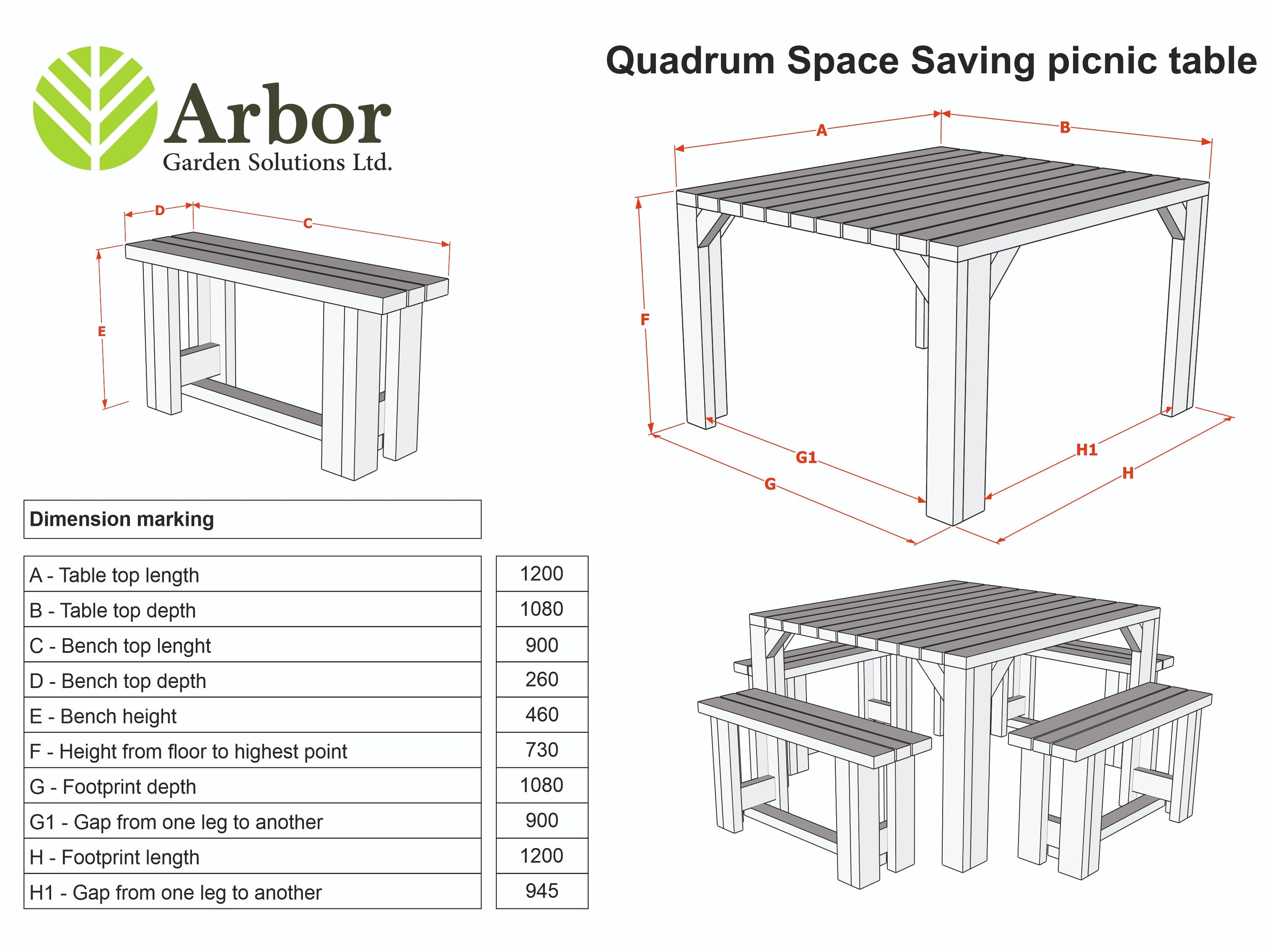 QUADRUM Rounded Picnic Table With 4 Benches