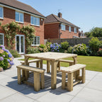 QUADRUM Rounded Picnic Table with 4 benches in natural light green finish