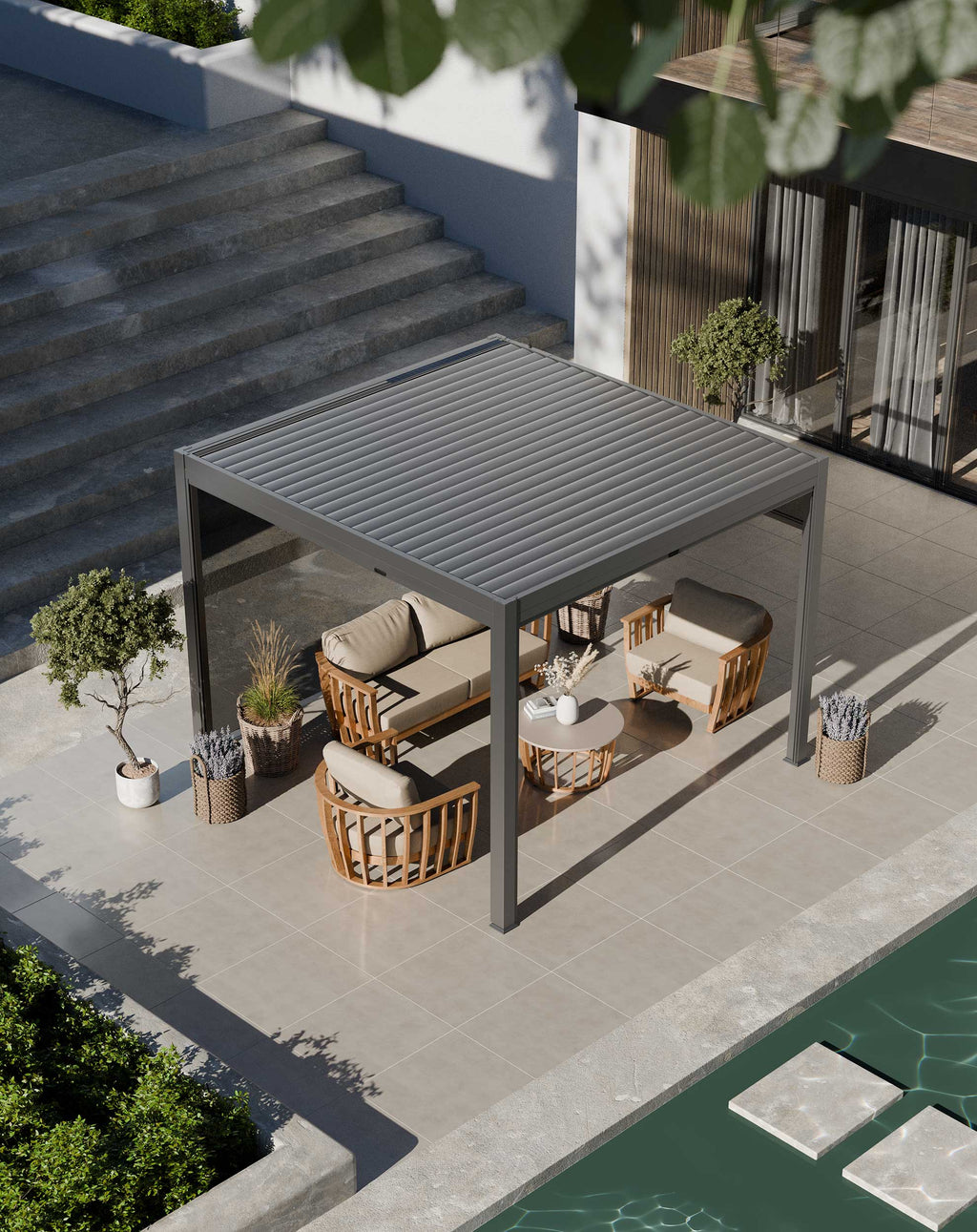 Luxe 3x3m Pergola with Solar Lighting System and Voice Control
