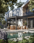 Luxe 3x3m Aluminium Louvred Pergola with solar lighting and voice control in a British garden