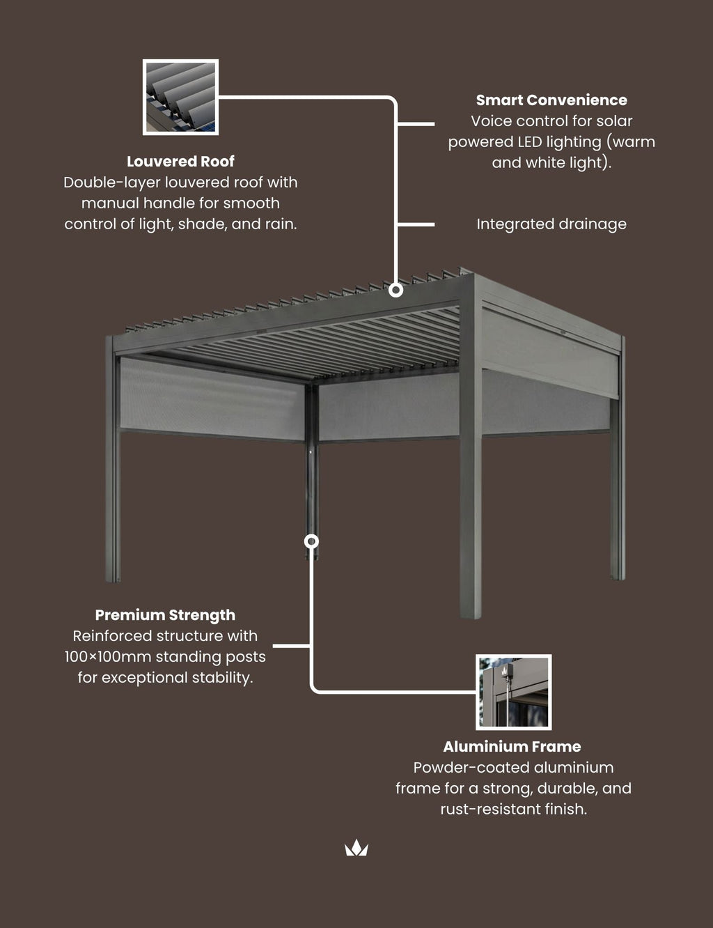Luxe 3x3m Pergola with Solar Lighting System and Voice Control