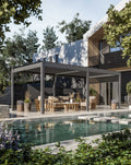 Luxe 6x3m Aluminium Louvred Pergola with solar lighting and voice control in a British garden