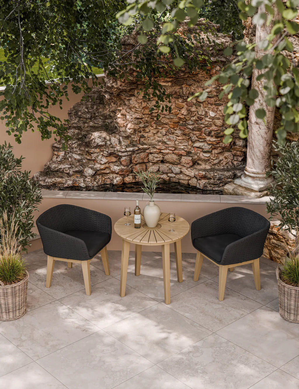 Royalcraft Roma 2 Seater Round Garden Bistro Set with Eden Night Chairs in FSC acacia