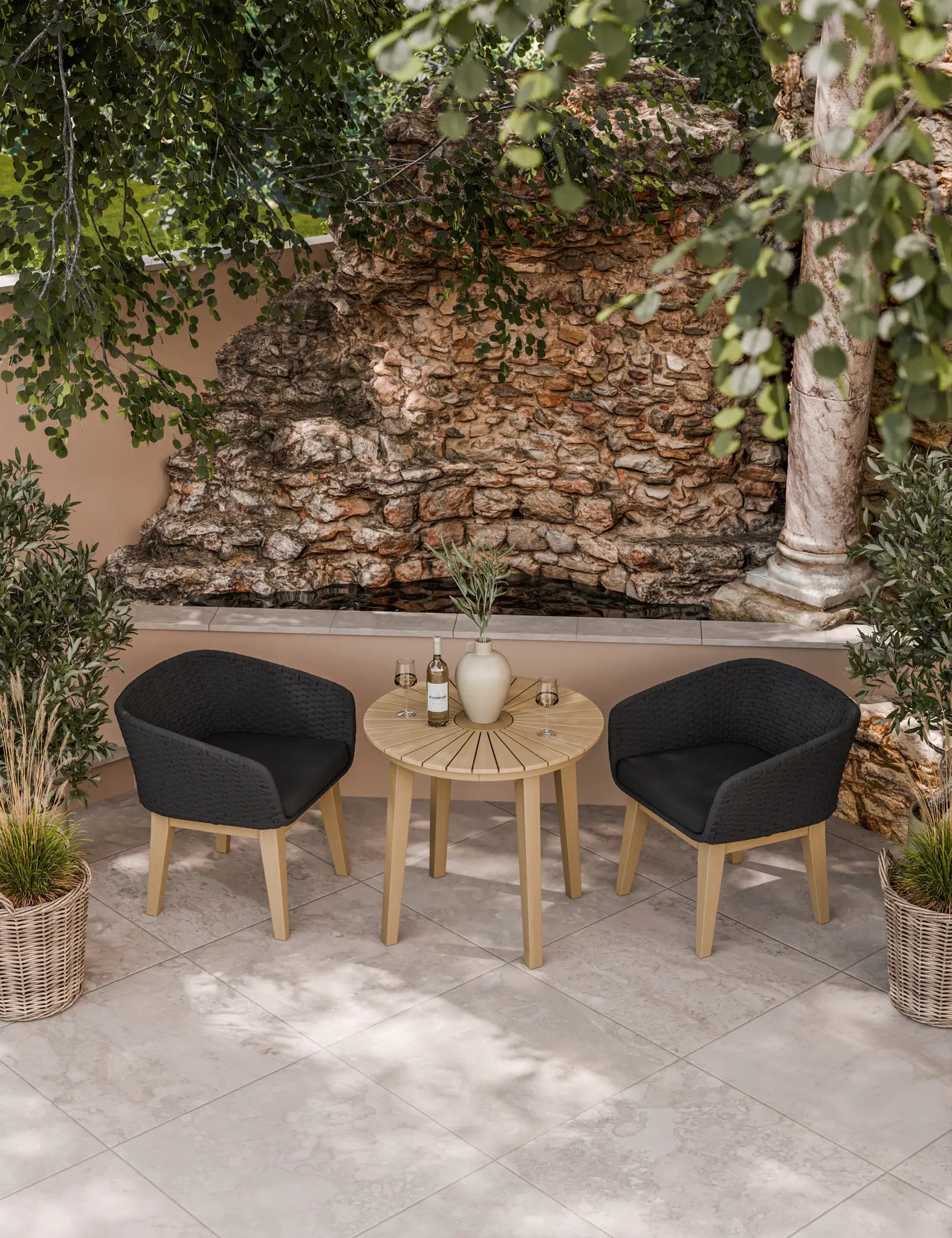 Royalcraft Roma 2 Seater Round Garden Bistro Set with Eden Night Chairs in FSC acacia