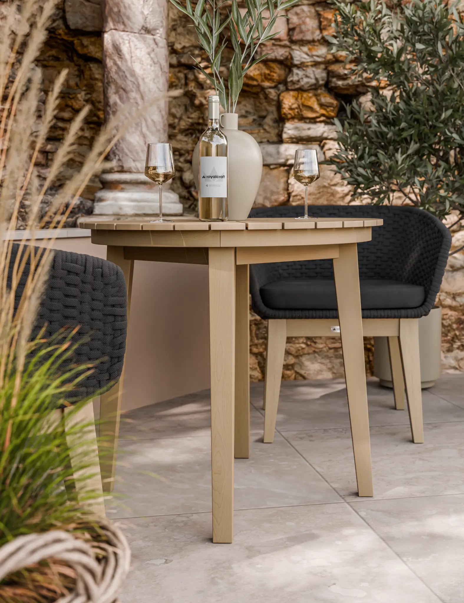 Royalcraft Roma 2 Seater Round Garden Bistro Set with Eden Night Chairs | FSC Acacia