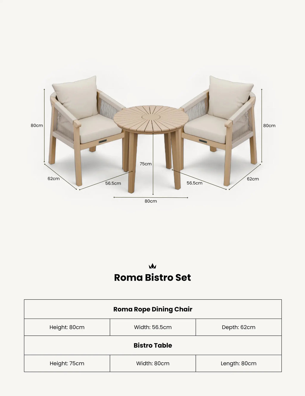 Royalcraft Roma 2 Seater Round Garden Bistro Set with Roma Rope Chairs | FSC Acacia