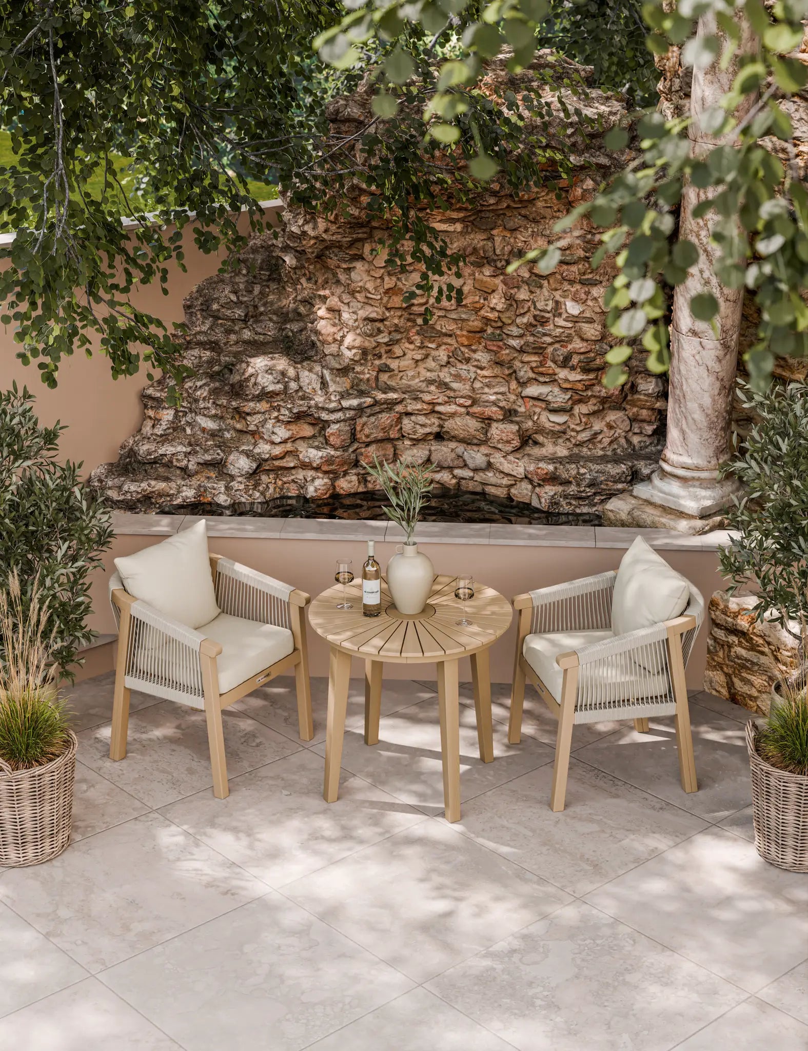 Royalcraft Roma 2 Seater Round Garden Bistro Set with Roma Rope Chairs in FSC acacia