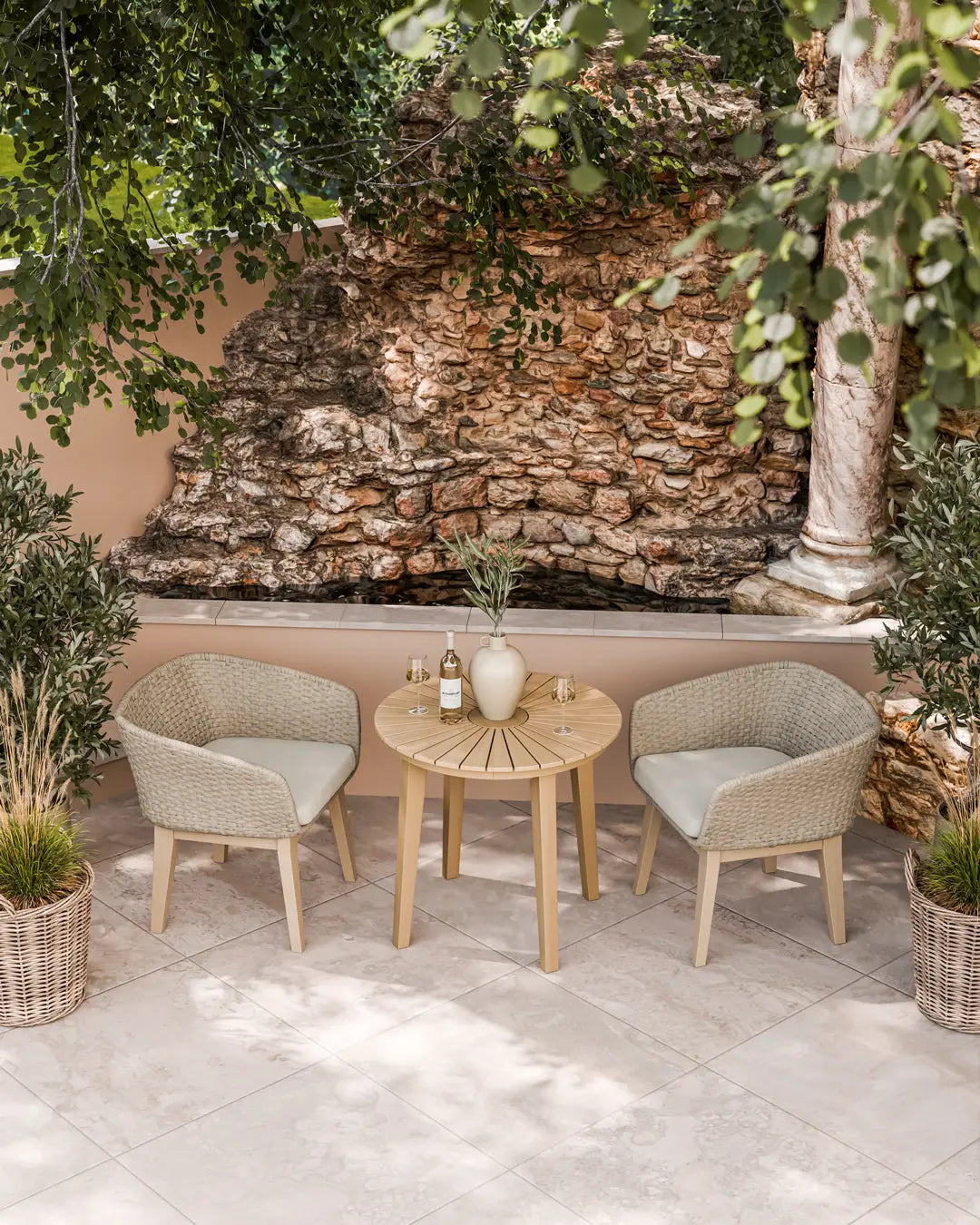 Royalcraft Roma 2 Seater Round Garden Bistro Set with Eden Dawn Chairs in FSC acacia