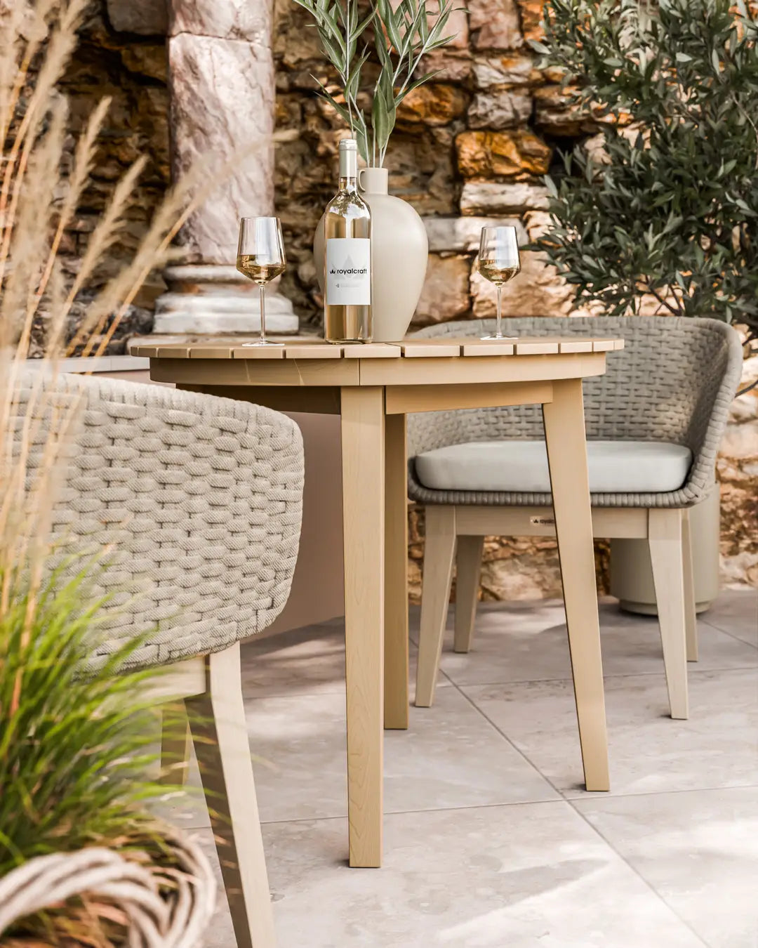 Royalcraft Roma 2 Seater Round Garden Bistro Set with Eden Dawn Chairs | FSC Acacia