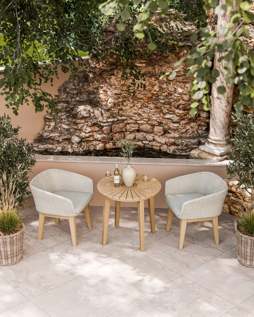 Royalcraft Roma 2 Seater Round Garden Bistro Set with Eden Dusk Chairs 80cm in FSC acacia