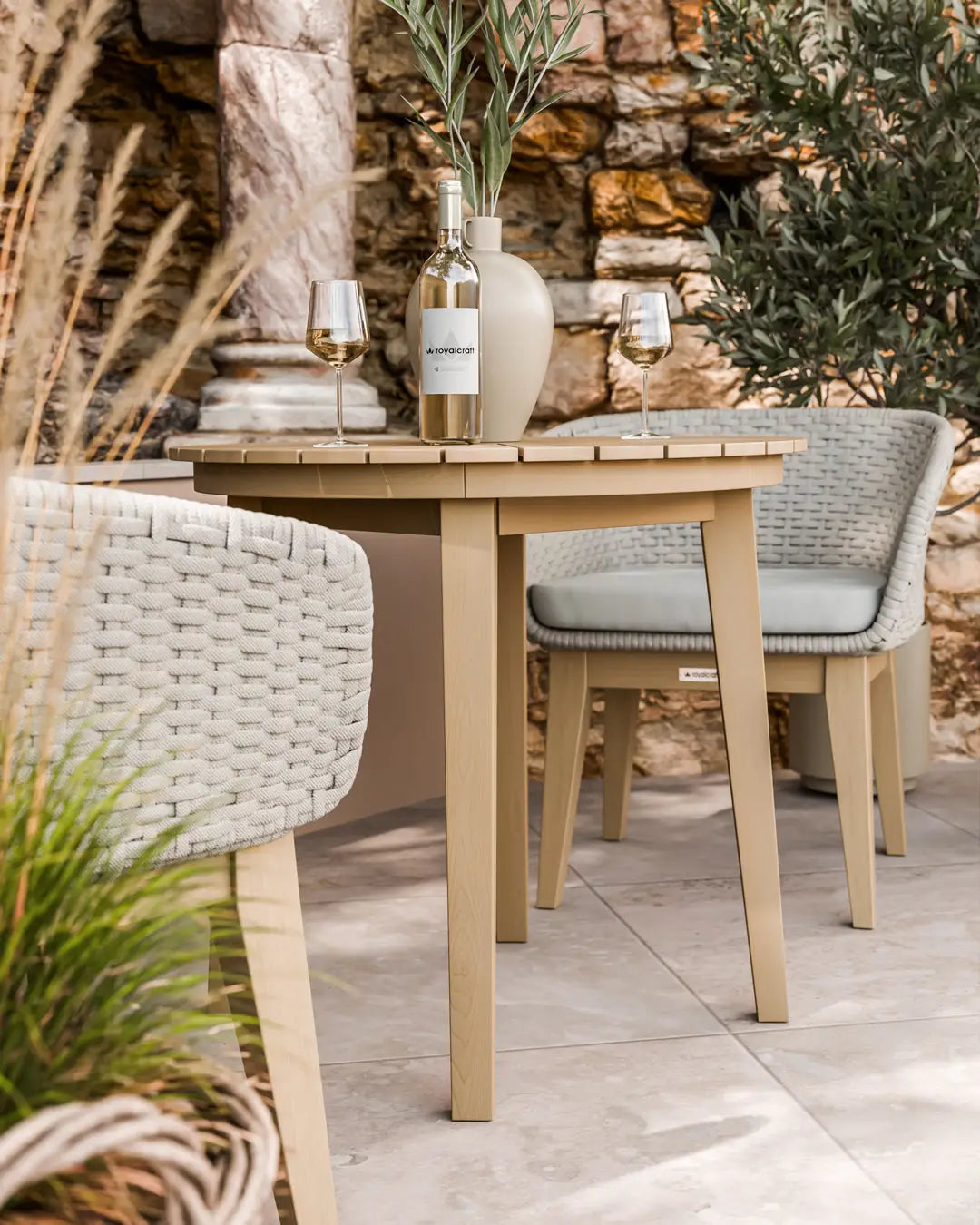 Royalcraft Roma 2 Seater Round Garden Bistro Set with Eden Dusk Chairs | 80cm | FSC Acacia