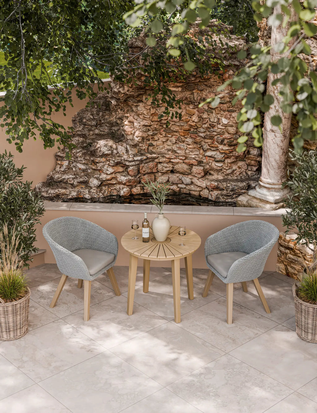 Royalcraft Roma 2 Seater Round Garden Bistro Set with Sol Rope Chairs 80cm in FSC acacia