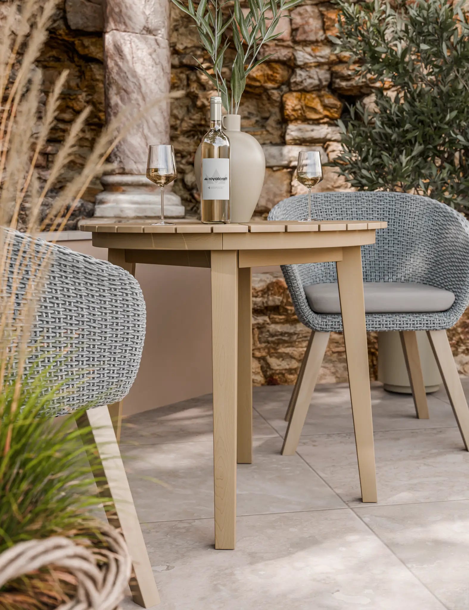 Royalcraft Roma 2 Seater Round Garden Bistro Set with Sol Rope Chairs | 80cm | FSC Acacia