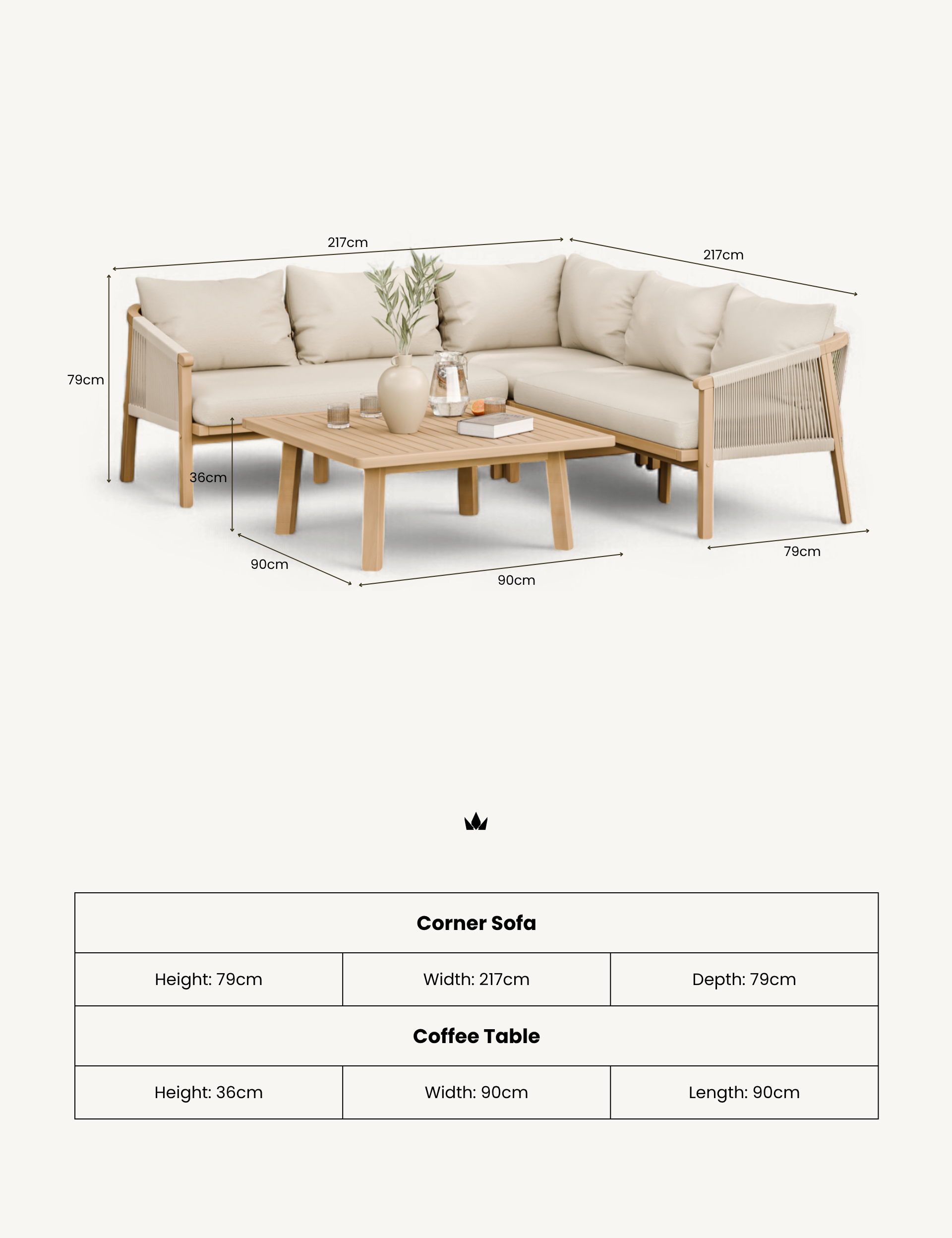 Royalcraft Roma 5 Seater Corner Garden Lounge Set with Coffee Table | FSC Acacia