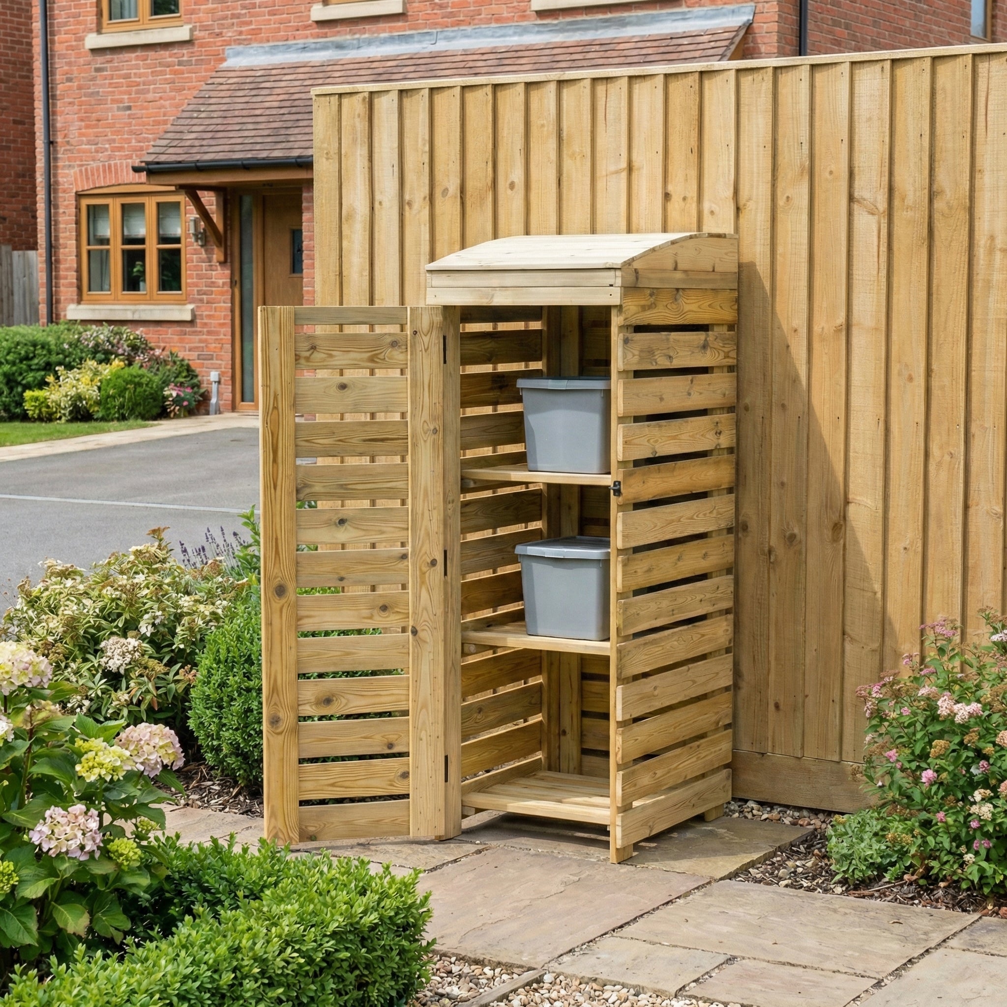 BinBreeze 3-Bay Recycling Storage Organiser | Wooden Recycling Box Store
