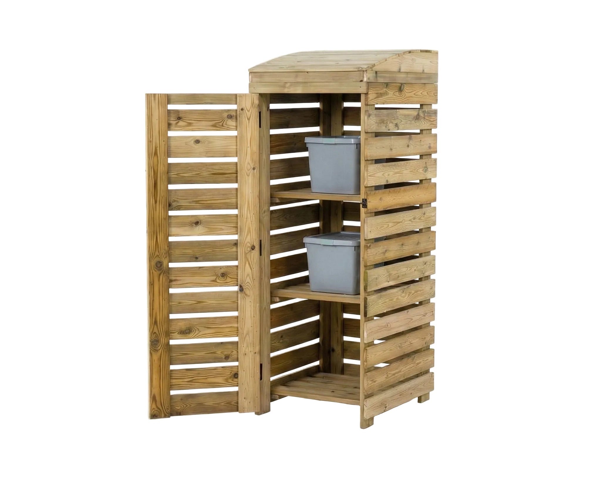 BinBreeze three-bay wooden recycling storage organiser for boxes and caddies