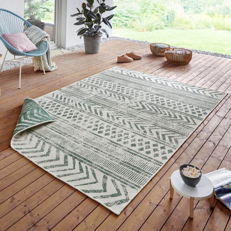 Reversible Geometric Indoor Outdoor Rug | Green | Runner & Rectangular