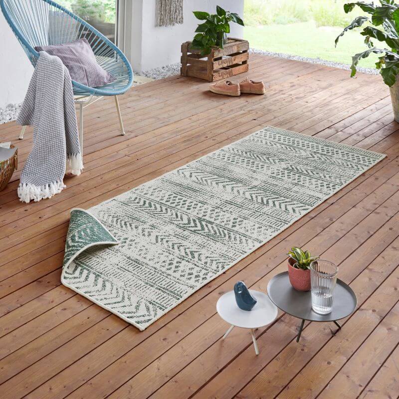 Reversible Geometric Indoor Outdoor Rug | Green | Runner & Rectangular