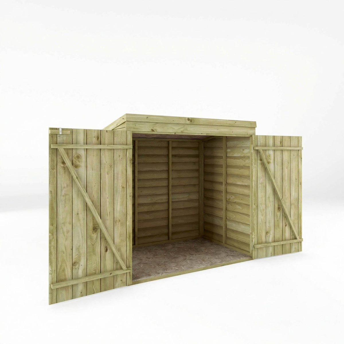Mercia Overlap Pent Mowerstore with doors open