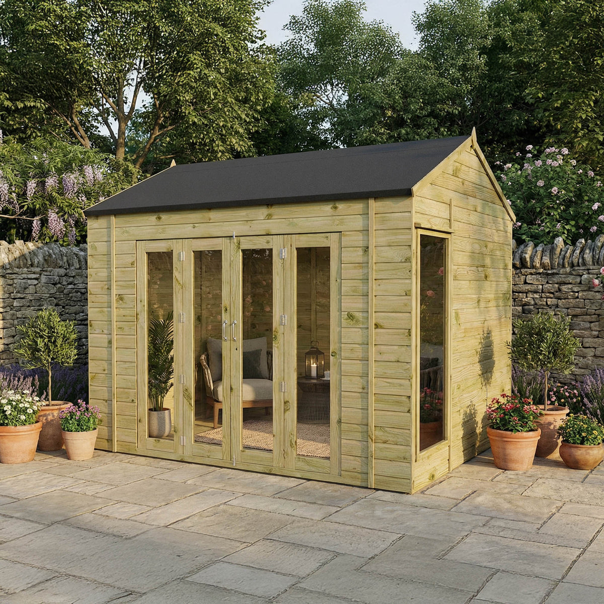 Mercia Vermont Summerhouse 10x8 in a garden setting