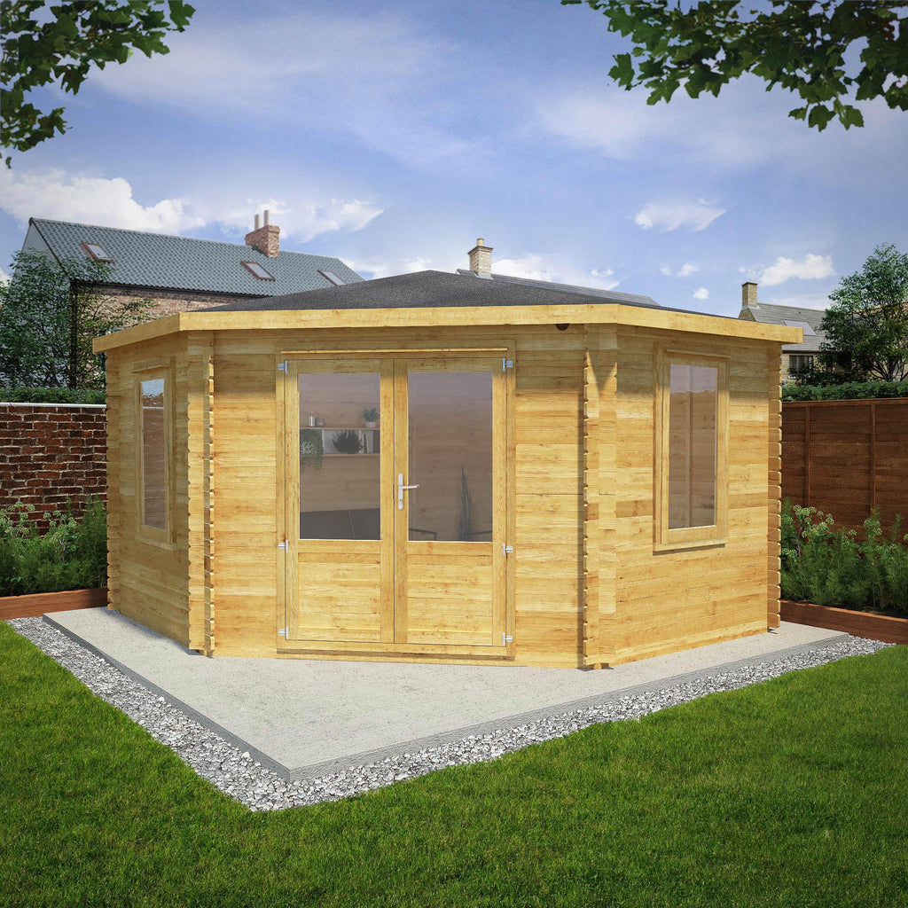 Mercia Corner Log Cabin 4m x 4m 28mm doors closed