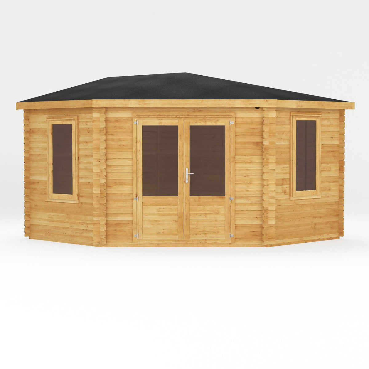 Mercia Corner Log Cabin front view