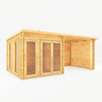 Mercia Studio Pent Log Cabin With Patio Area 28mm doors closed