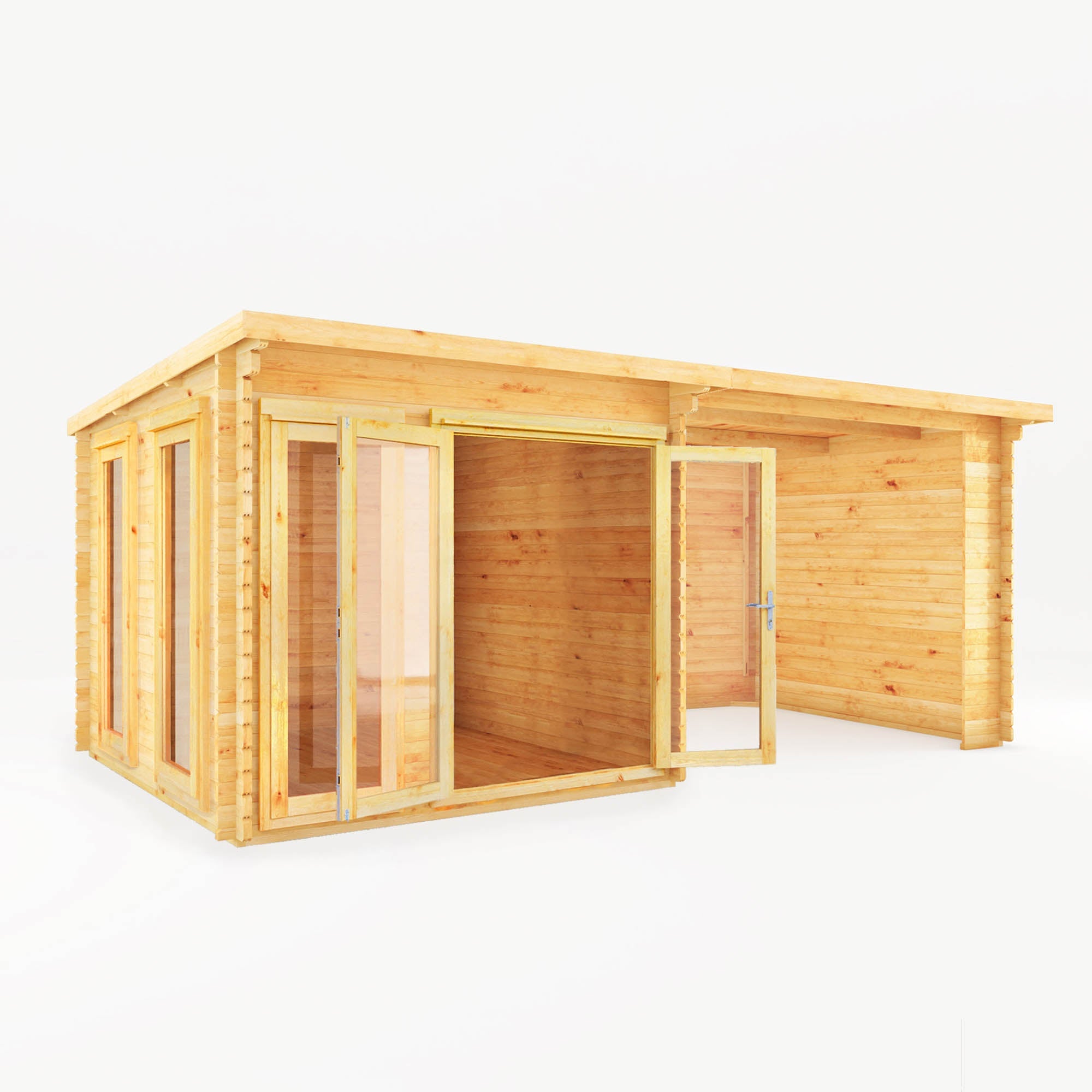 Mercia Studio Pent Log Cabin With Patio Area doors open