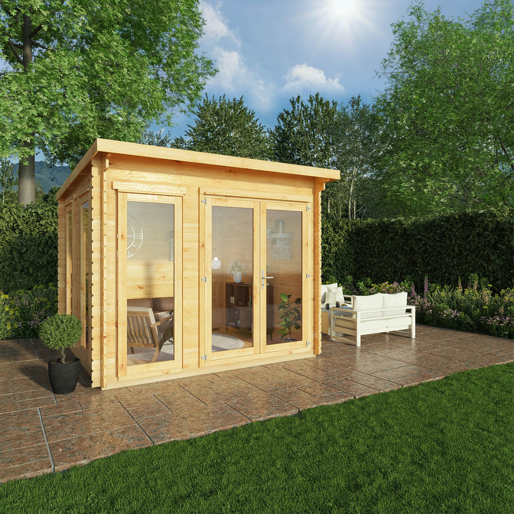 Mercia Studio Pent Log Cabin lifestyle garden setting