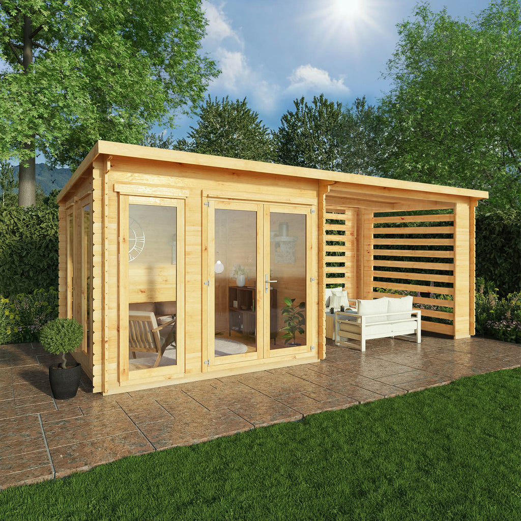 Mercia Studio Pent Log Cabin With Slatted Area lifestyle setting